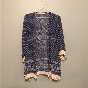 Blue & White Aztec-Like Cover-Up/Wrap